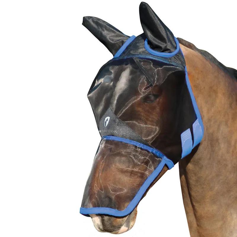 Hy Equestrian Mesh Full Mask with Ears and Nose - Black/Palace Blue